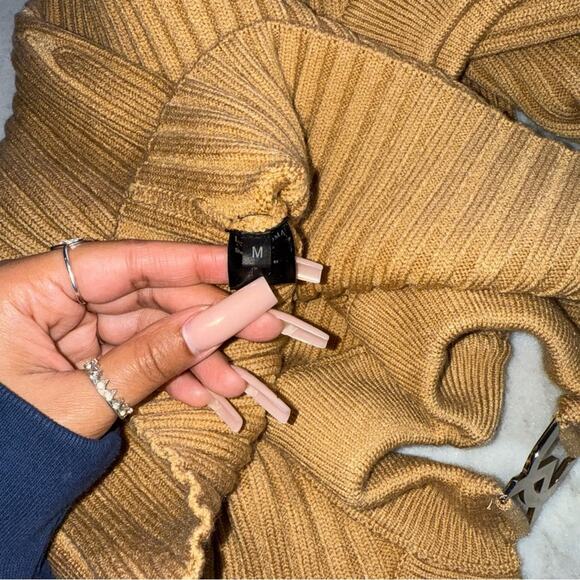 David Koma Camel Side Cutout Ribbed Knit Mini Dress - Picture 15 of 17